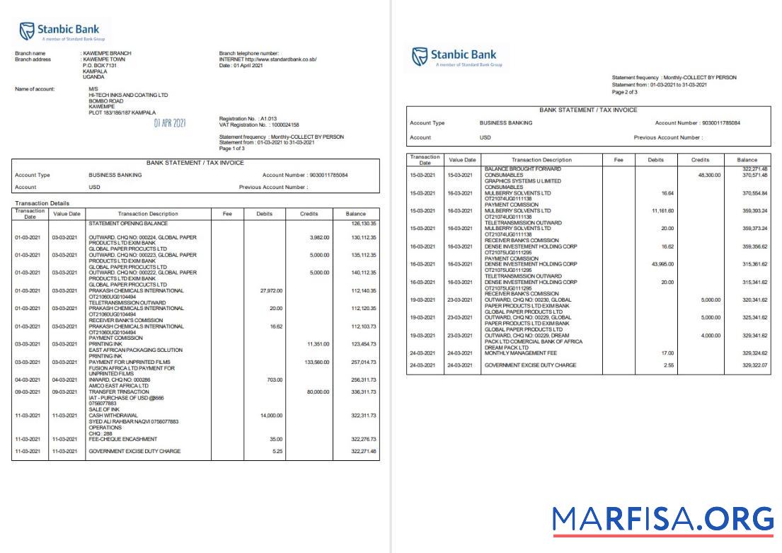 Blank Uganda Stanbic Bank word real example